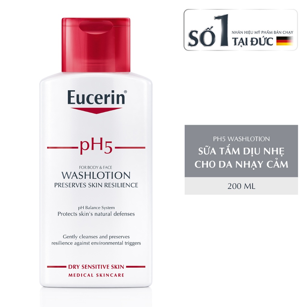 ✅ Eucerin Sữa Rửa Mặt Dạng Gel Dành Cho Da Nhờn Mụn ProAcne Cleansing Gel 200ml Tặng kèm Sữa tắm Eucerin pH5 200ml