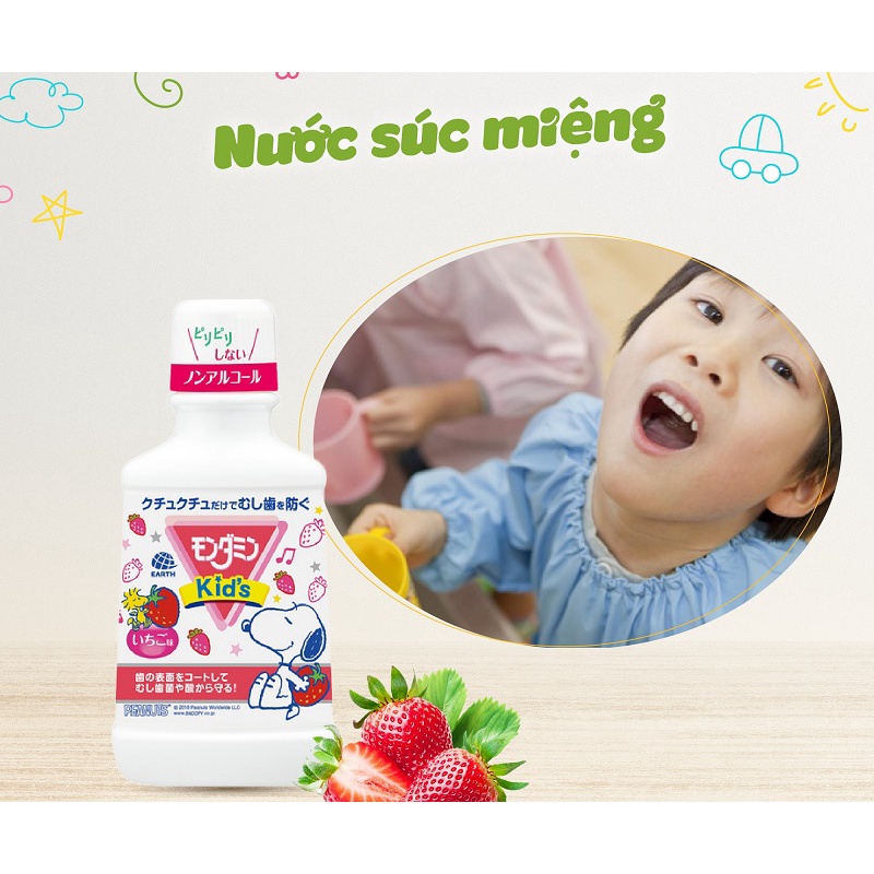 Nước Súc Miệng Cho Trẻ Em Mondahmin JR và Mondahmin Kid Nhật Bản Hương Dâu, Hương Nho (250ml và 600ml)