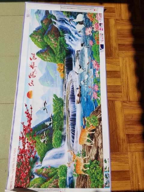 Tranh đính đá phong cảnh lưu thủy sinh tài 160x70-2mx90-220x110cm khổ lớn | BigBuy360 - bigbuy360.vn