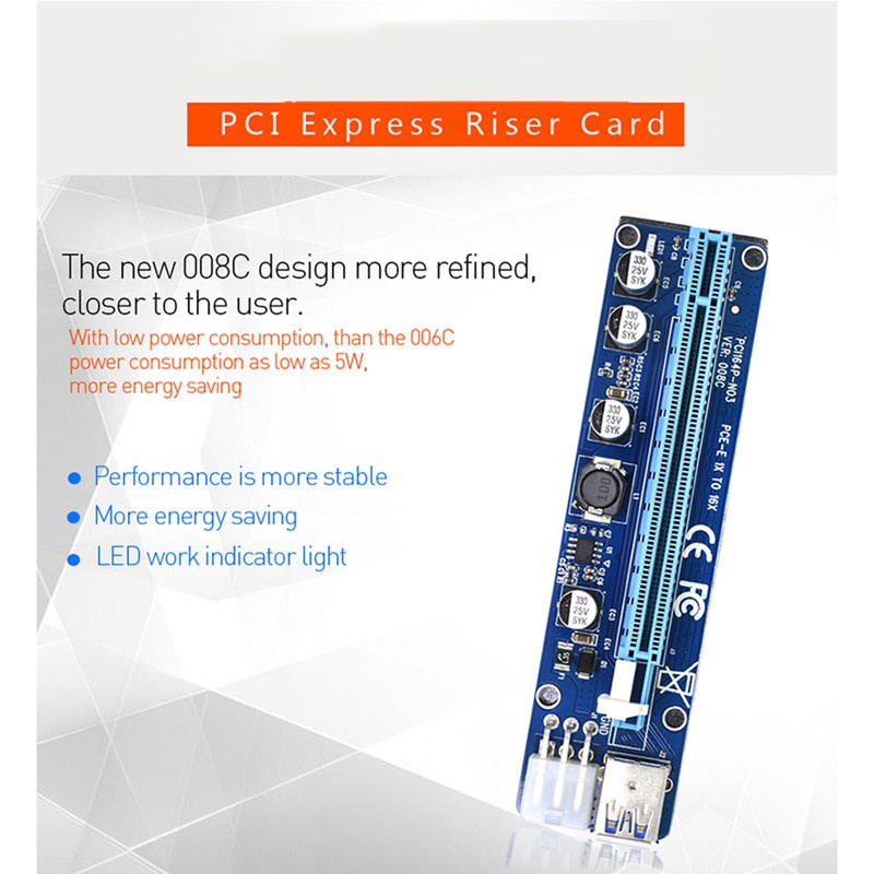 COD 60cm VER 008C Molex 6 Pin PCI Express PCIE PCI-E Riser Card 1X to 16X G5VN