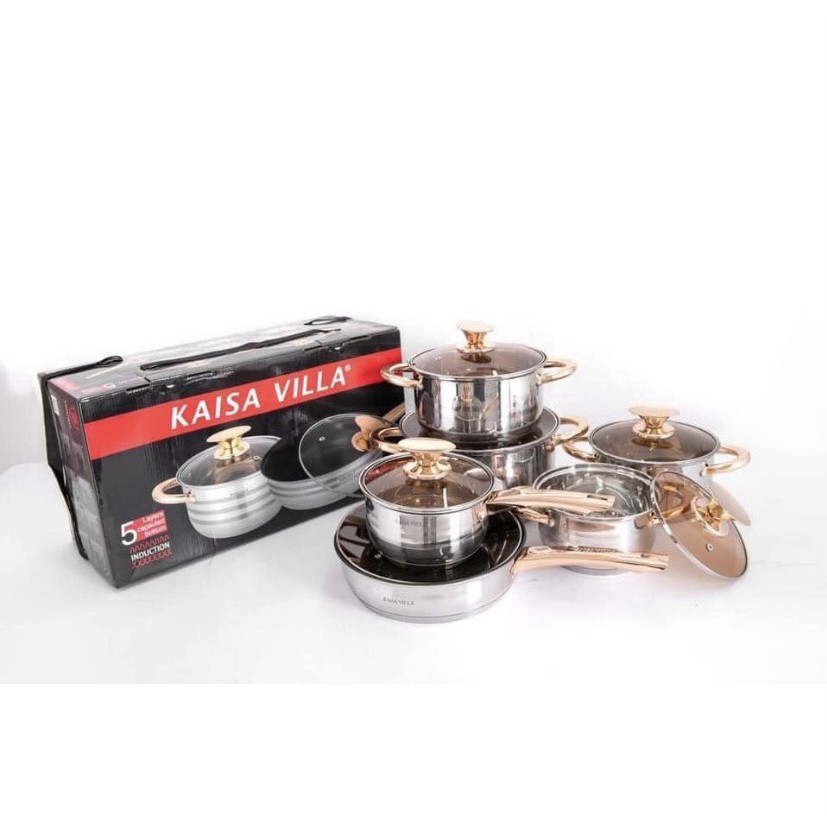 BỘ NỒI ĐỨC KAISA VILLA 6 MÓN 12 CHI TIẾT KV-6618 ĐÁY 9 LỚP loại mới 2021