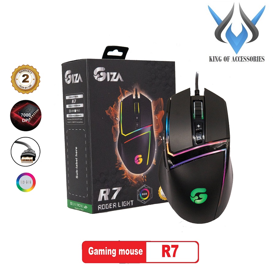 Chuột chuyên Game cao cấp GIZA R7 Roger Light, Led RGB, DPI 7000, BH 2 năm (Đen) - Phụ Kiện 1986
