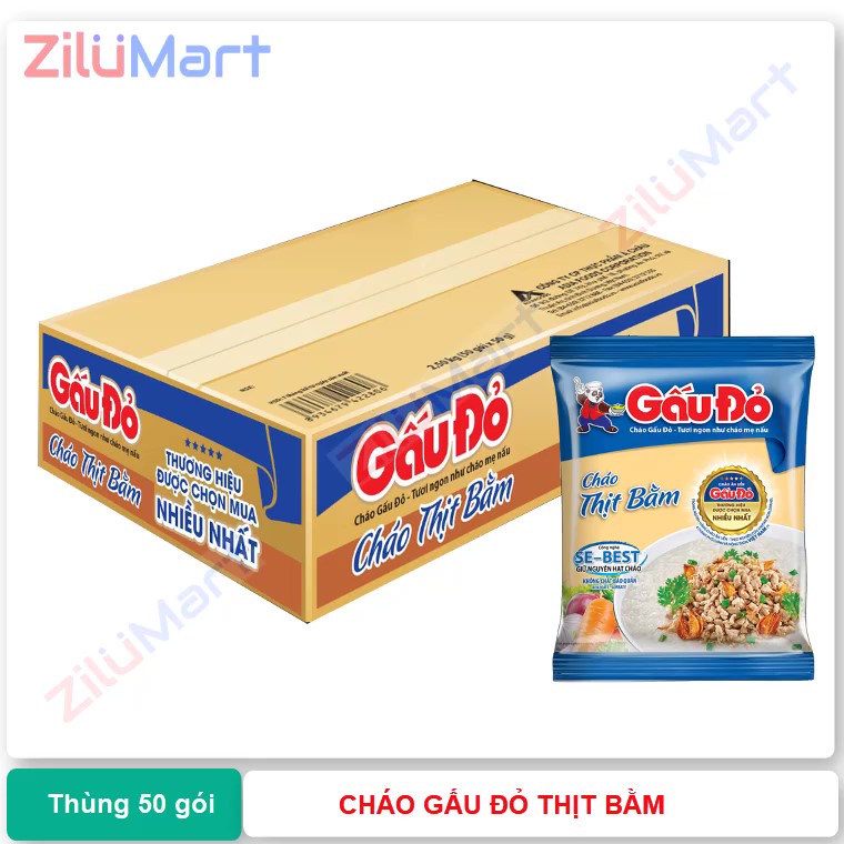 Cháo gói thịt bằm Gấu Đỏ (thùng 50 gói) loại 50g
