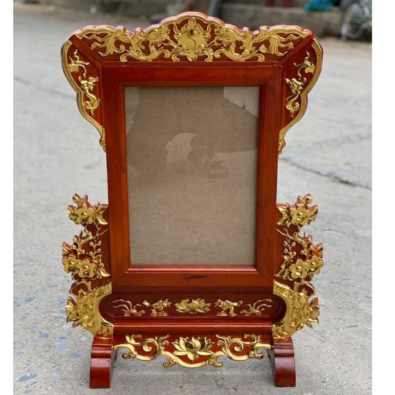 Khung ảnh thờ mai vàng,Khung hình thờ trạm khắc gỗ gõ thếp vàng Hàng loại 1 -hàng giá xuất xưởng