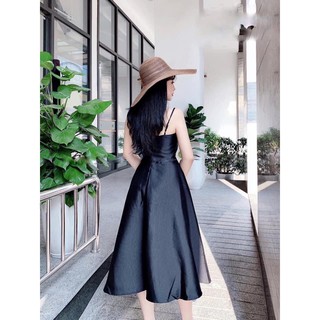 SẴN🔥Váy lụa 2 dây cổ đổ phi, Taftar hàn cao cấp