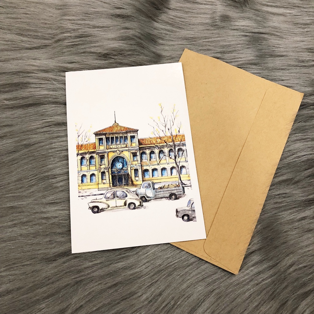 Postcard, Thiệp chúc mừng, Tranh trang trí BST Sài Gòn xưa, 10CMx15CM kèm bao thư Kraft