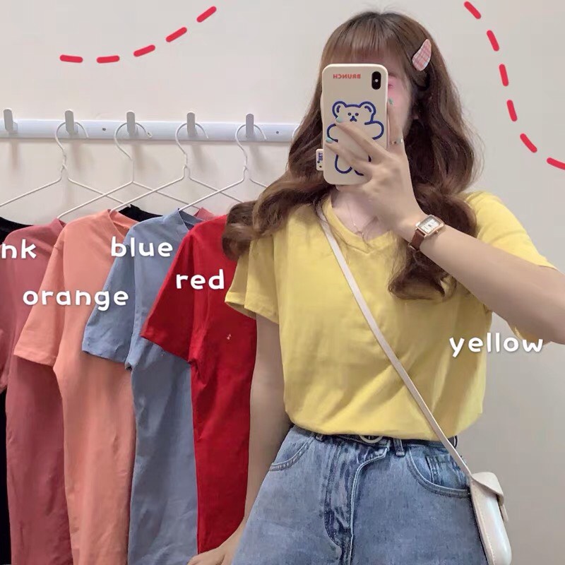 Áo thun cổ tim chữ V nhiều màu ALALA chất cotton cực mát Áo phông trơn