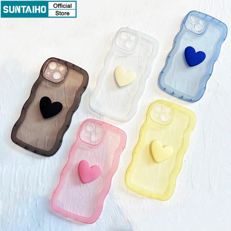 SUNTAIHO Ốp lưng iphone Ốp điện thoại viền gợn sóng trong suốt họa tiết trái tim thích hợp cho iPhone 11 12 13 Pro XS Max XR 7 8 Plus