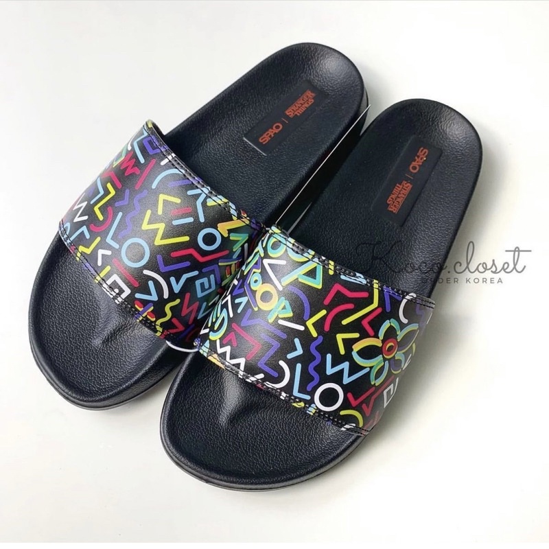 DÉP SPAO NETFLIX HỌA TIẾT PHIM STRANGER THINGS SLIPPER Graphic Black