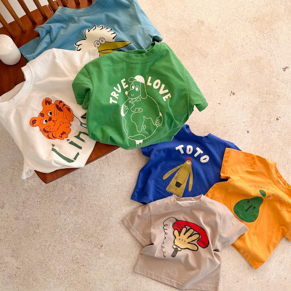 MNGRL Áo Thun Cotton Ngắn Tay Thoải Mái Phong Cách Hàn Quốc Thời Trang Cho Trẻ Em