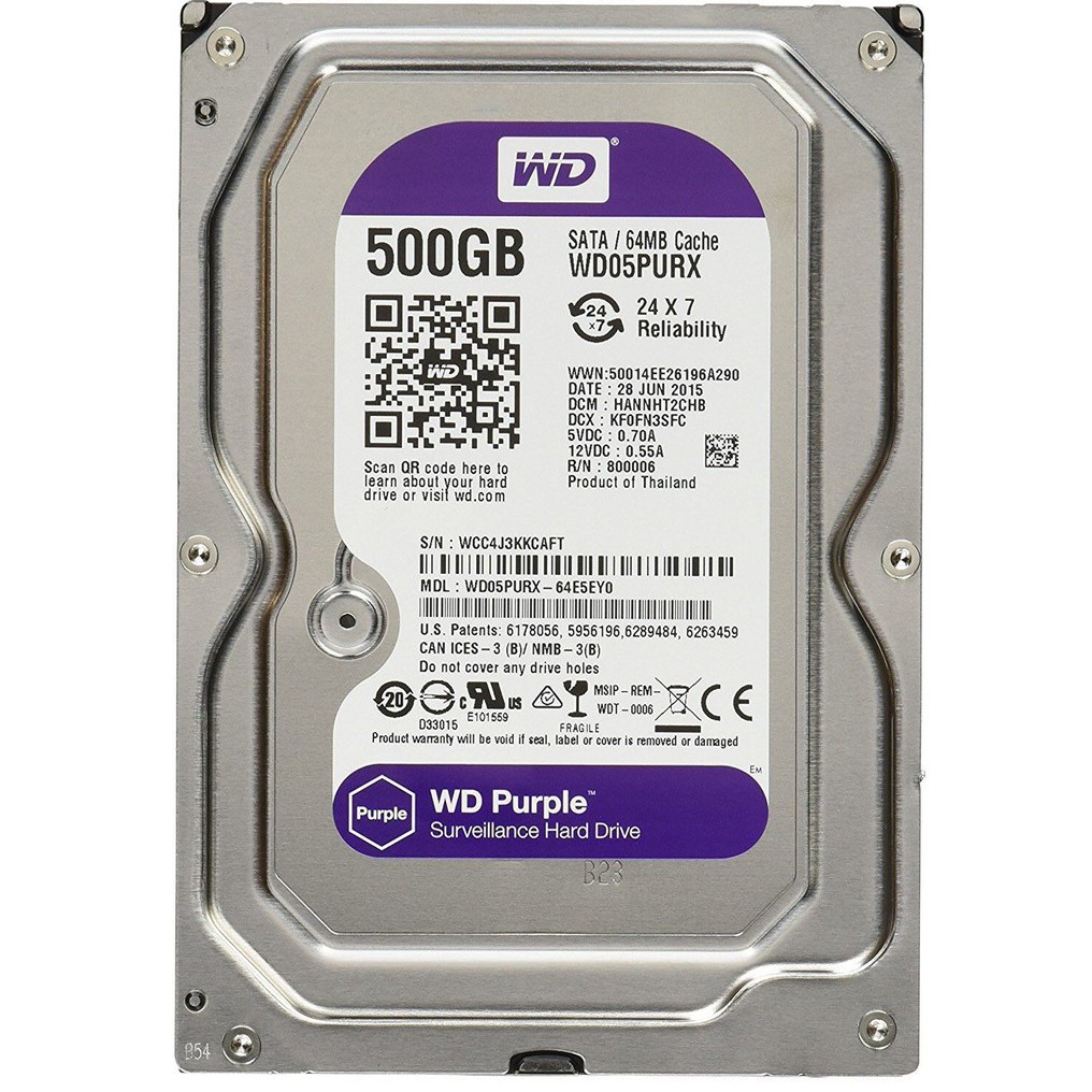 Ổ cứng Camera HDD 500GB WD Purple - Bảo hành chính hãng 24 tháng 1 đổi 1