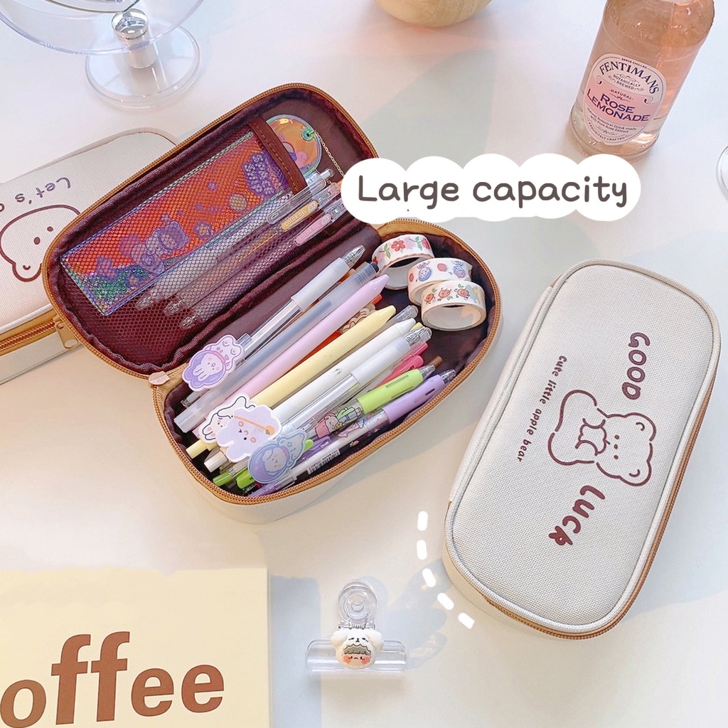 1 Túi Đựng Bút Canvas Sức Chứa Lớn Họa Tiết Hoạt Hình Dễ Thương