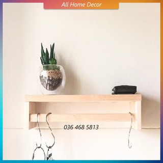 Kệ treo tường chữ U gỗ tự nhiên ngang dài 30cm (kengcu30)