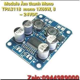 Module Âm thanh Mono TPA3118 mono 1X60W, 8 ~ 24VDC