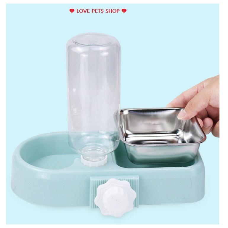BÌNH NƯỚC GẮN CHUỒNG TỰ ĐỘNG KÈM CHÉN BẰNG INOX CHO CHÓ MÈO - LOVE PETS SHOP