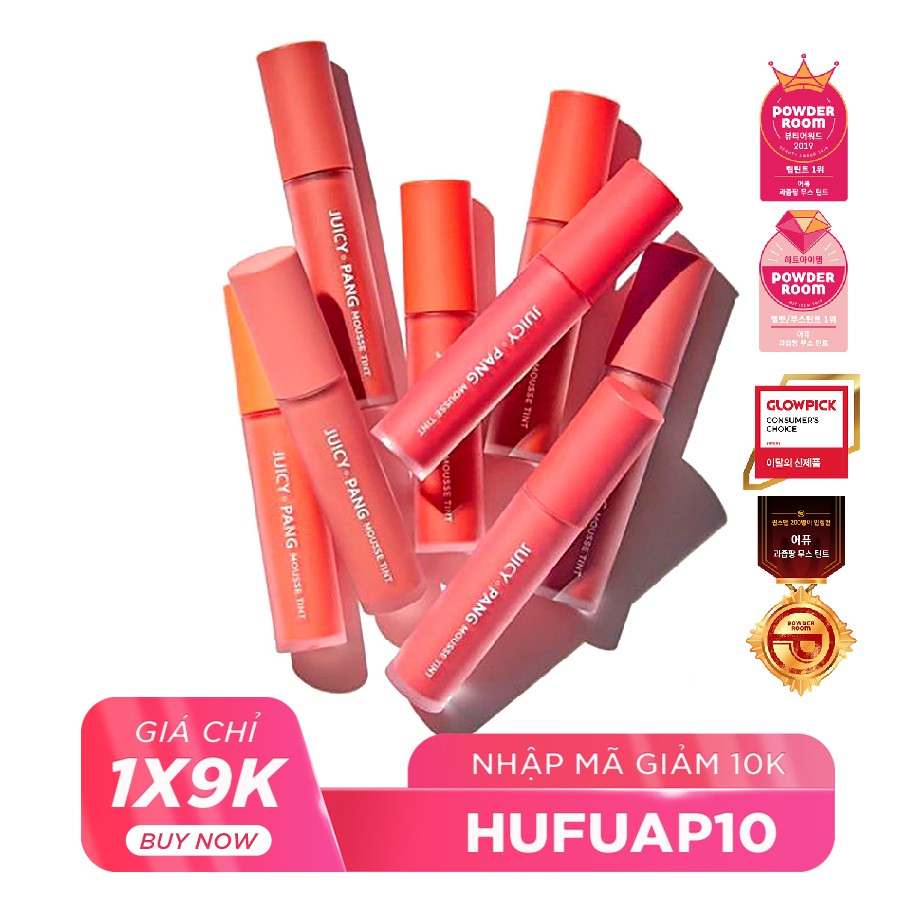 APIEU - Son kem lì mềm xốp Juicy Pang Mousse Tint CR02 CR03 đỏ gạch a'pieu