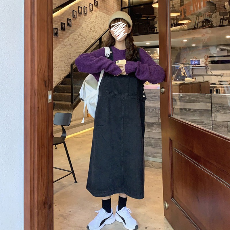 Set yếm denim dài