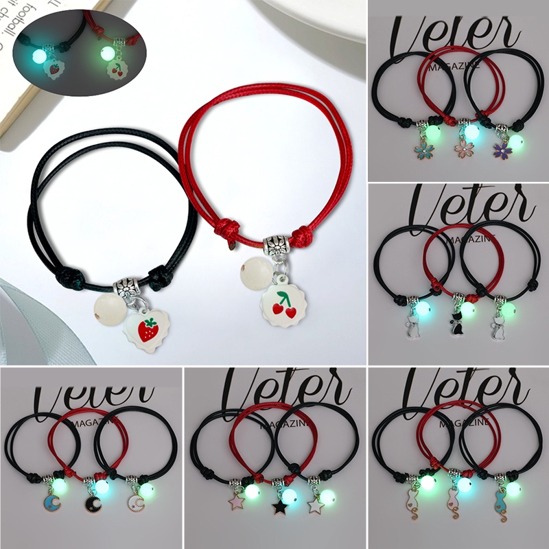 Bộ 2 Vòng Tay Dạ Quang Họa Tiết Trăng Sao Trái Tim Có Thể Điều Chỉnh Thời Trang Cho Cặp Đôi timetunnel