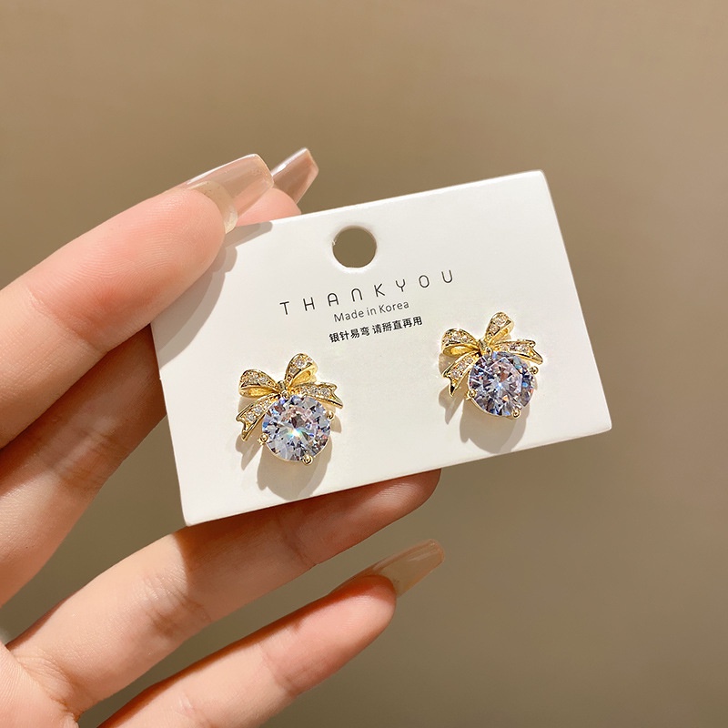 Khuyên Tai Bạc 2022 Hình Nơ Nhỏ Đính Đá Zircon Phong Cách Mới 2022