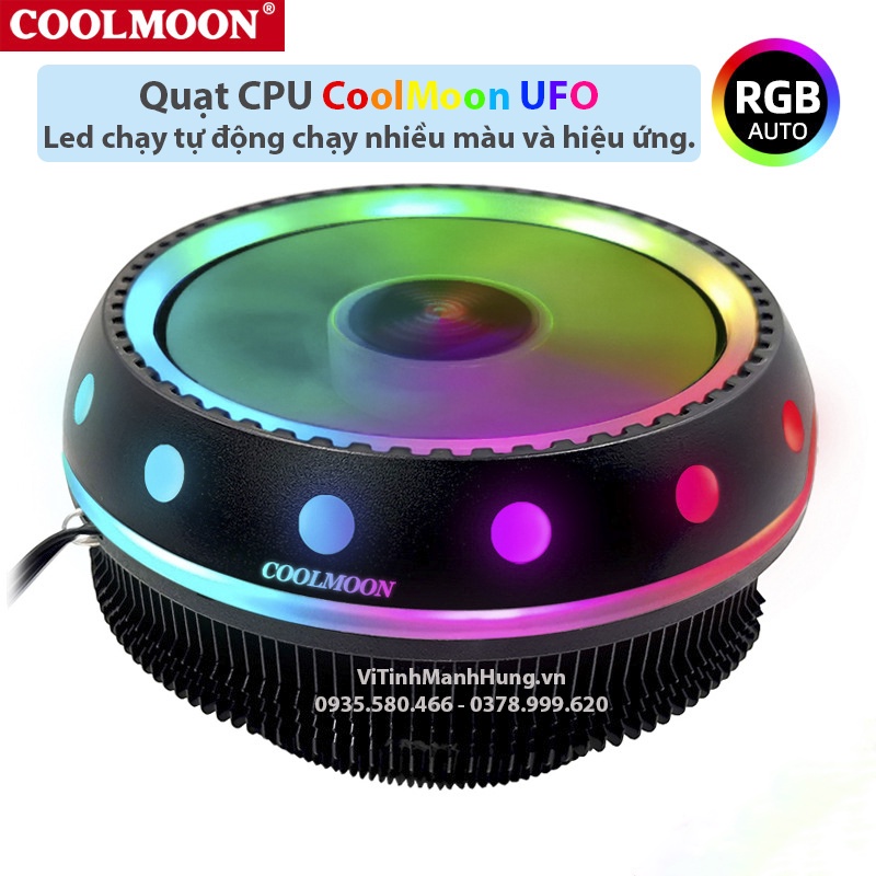 Quạt CPU CoolMoon UFO, Led tự động chạy nhiều màu và hiệu ứng.