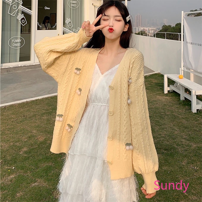 Áo Khoác Cardigan Dệt Kim Cổ Chữ V Thời Trang Mùa Thu Cho Nữ