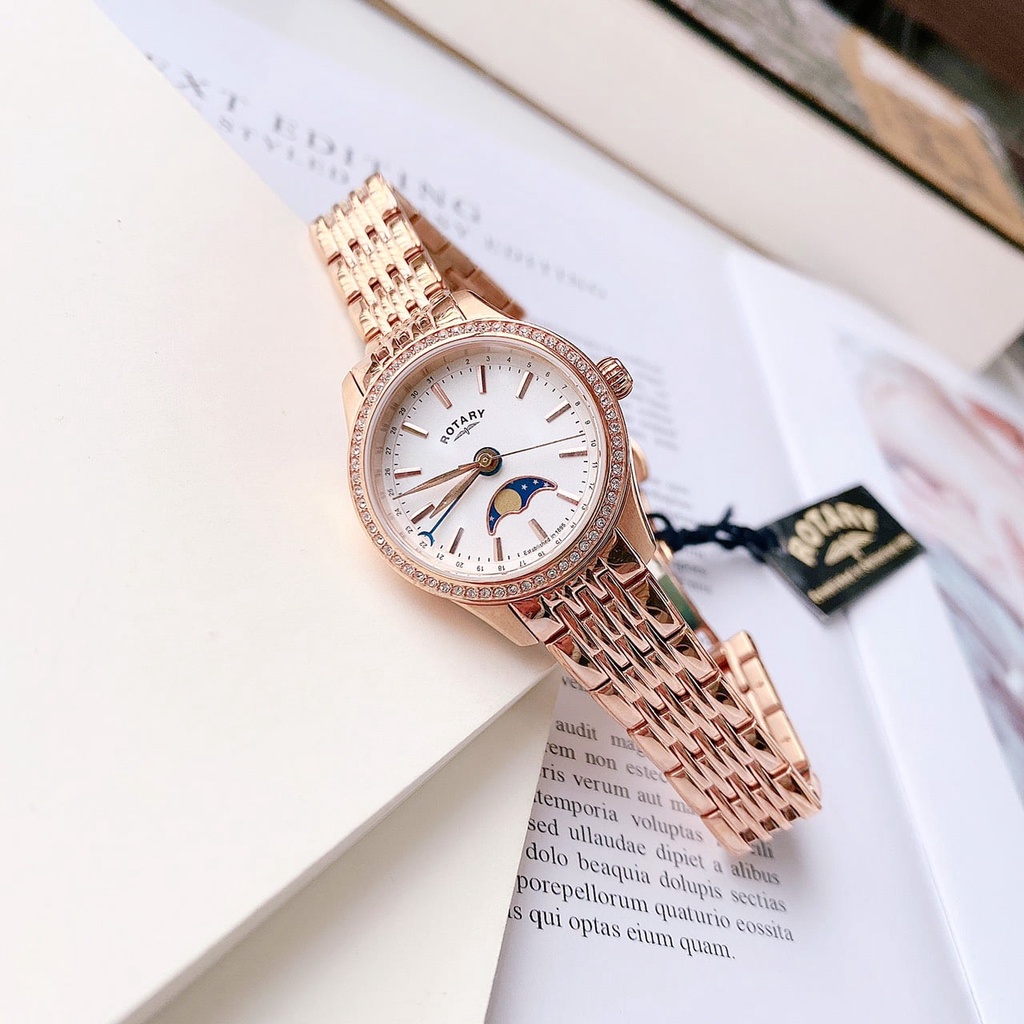 Đồng hồ nữ Rotary LB02854/01 vàng hồng, trăng sao Full Box ⚜️Hàng Authentic⚜️