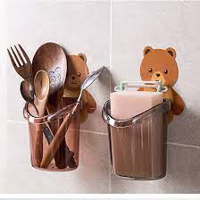 Cốc gấu dán tường tiện dụng (đựng bàn chải, kem đánh răng, đồ dùng nhà tắm..v.v..)