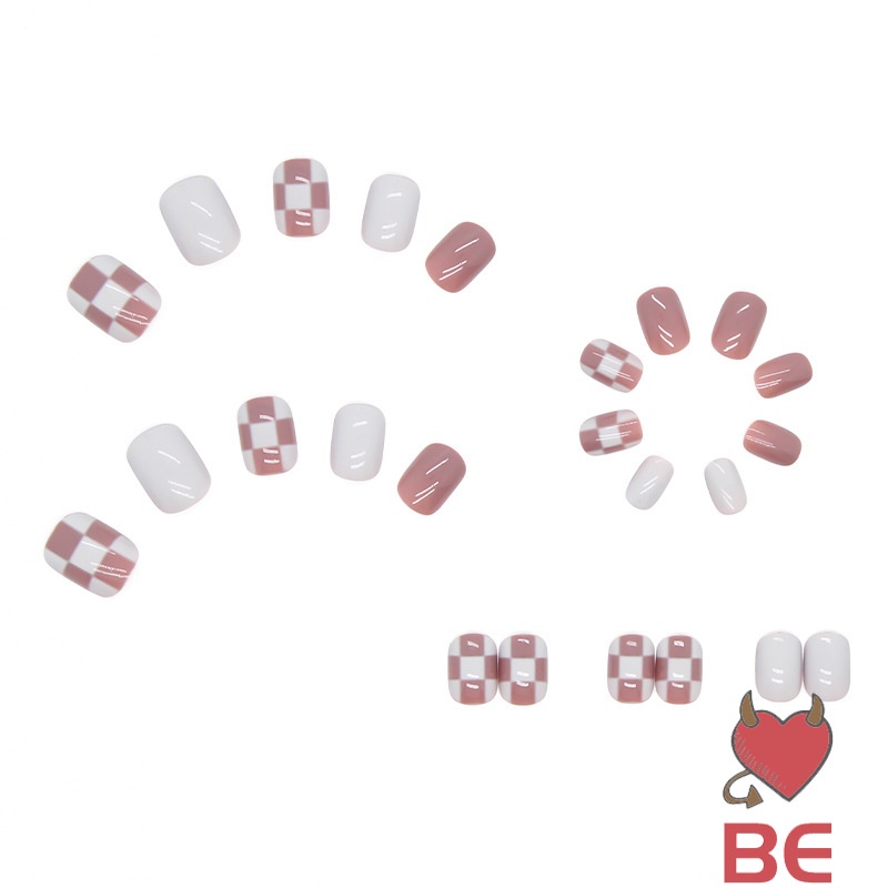 YADORNOS Set 24 miếng gắn móng họa tiết caro ngọt ngào keo có thể tháo rời tiết kiệm thời gian