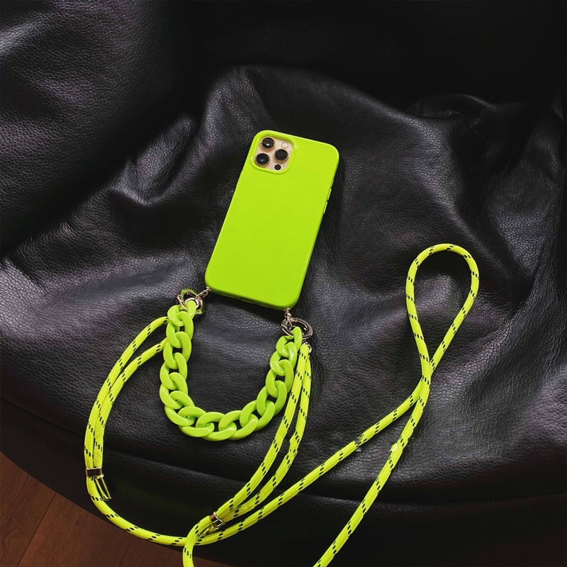 Ốp Điện Thoại Màu Trơn Có Dây Đeo Chéo Cho Iphone 11 12 13 Pro Max 13 MiNi 11 XR X XS Max 7 8 Plus