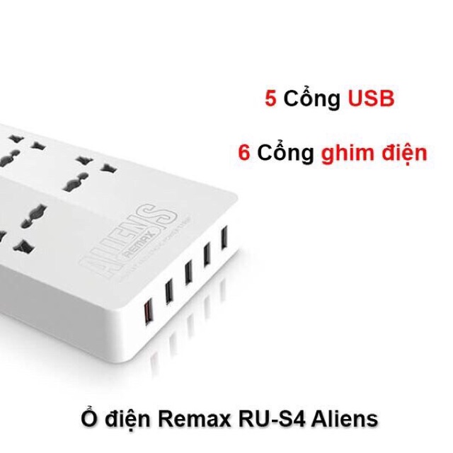 Ổ cắm điện 5 usb chính hãng Remax tự động ngắt điện