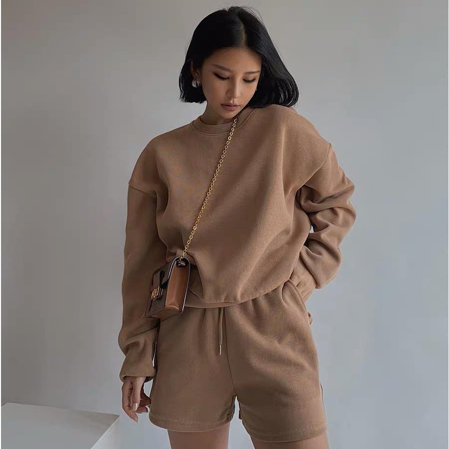 [KÈM VIDEO] Bộ Quần Áo Nữ Cổ Tròn Dài Tay Nỉ Tàu Cao Cấp Trơn Basic Thời Trang Sugal QA NU 016