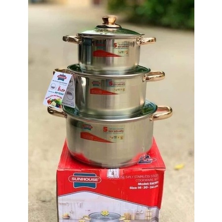 Bộ NỒI INOX 5 ĐÁY CAO CẤP SUNHOUSE SH781 hàng chính hãng