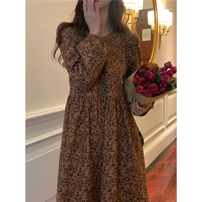 Đầm hoa dài tay phối ren 47918 thanh lịch cho nữ