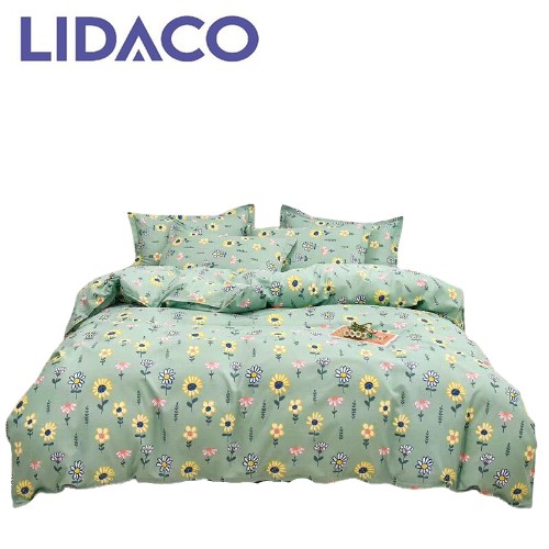 Bộ chăn ga gối cotton poly Lidaco decor phòng ngủ vintage - Hướng Dương Xanh SP001130