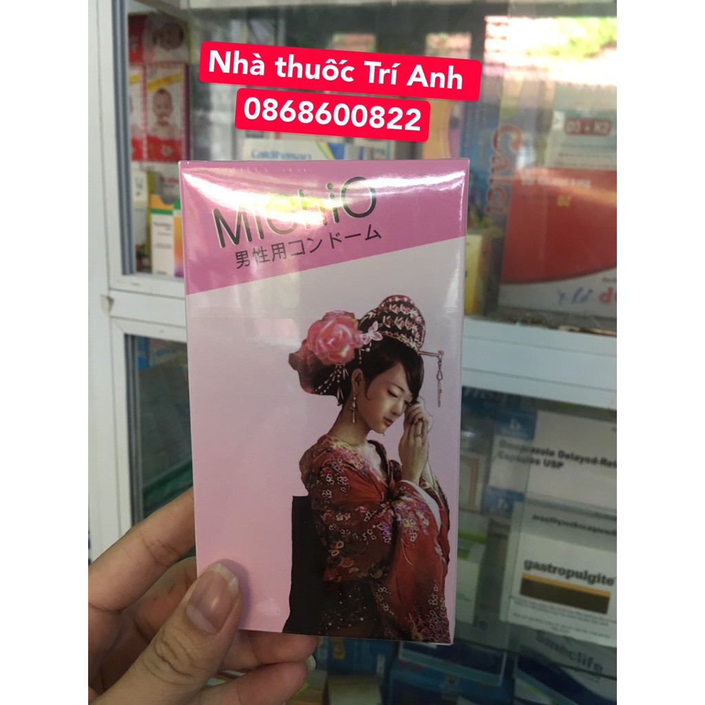 chính hãng bao cao su michio nhập khẩu nhật bản siêu mỏng truyền nhiệt hộp 12 cái