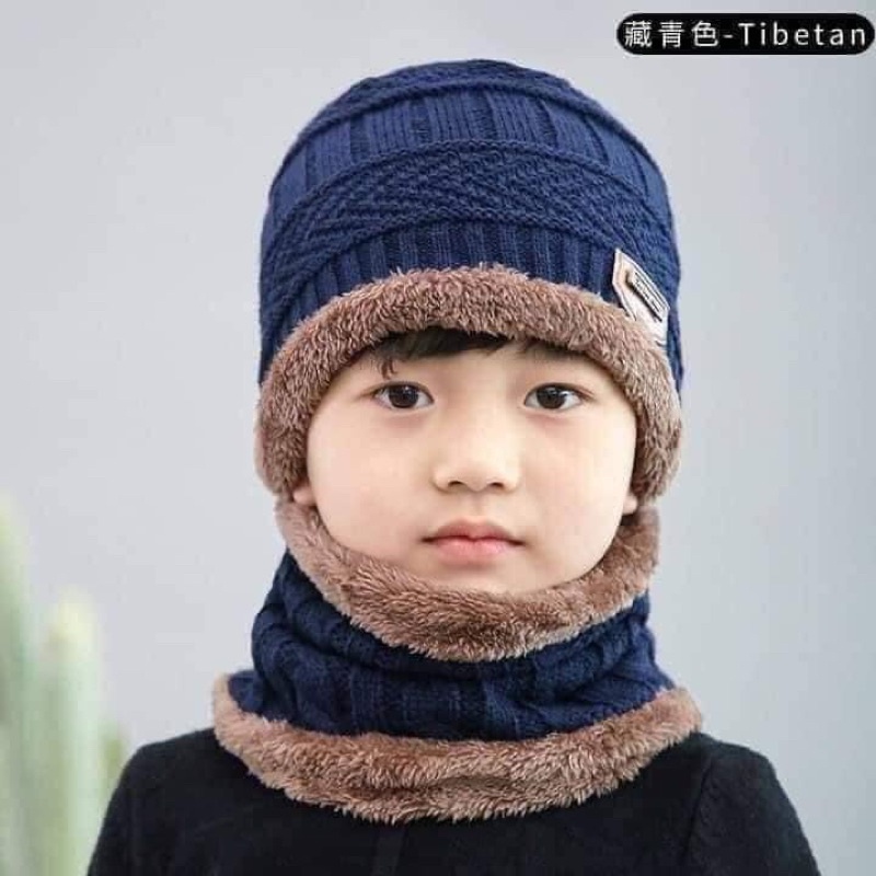 Sét mũ len kèm khăn có lót lông cho người lớn và trẻ em