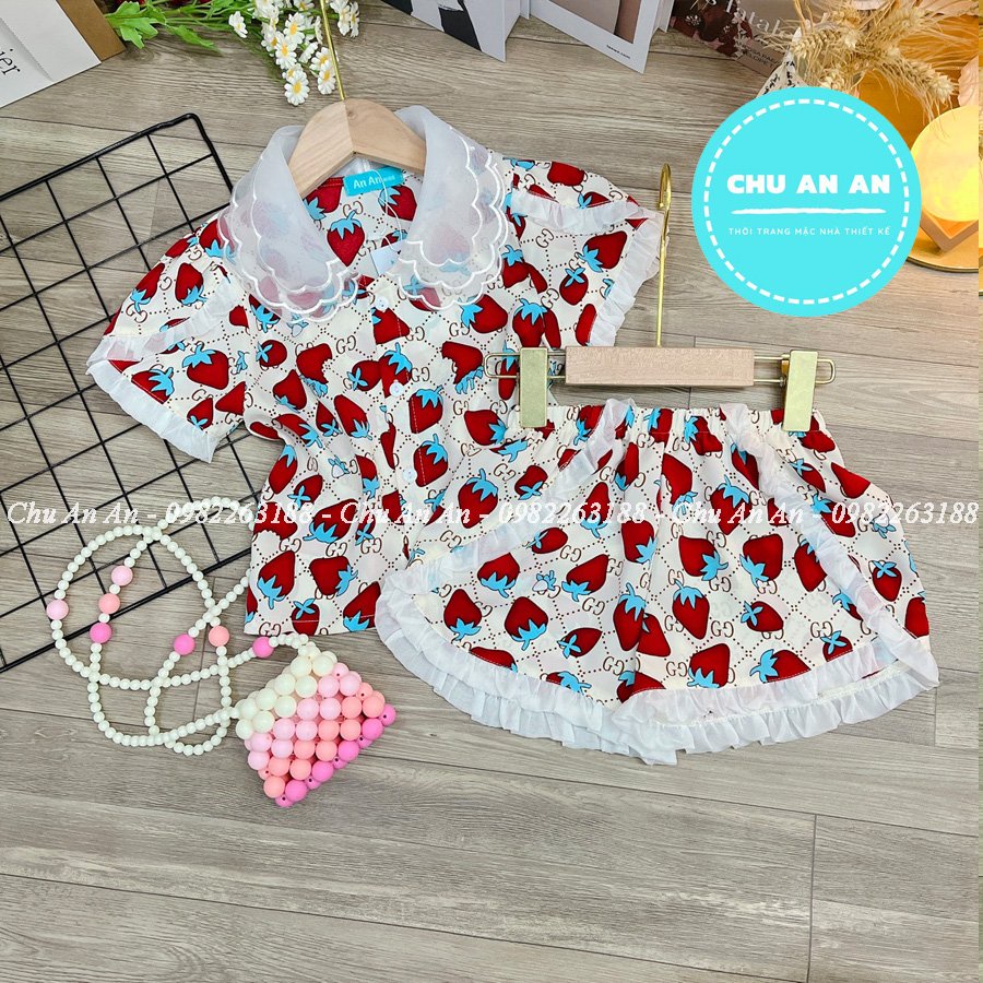 Set Pijama Lụa Mango Phối Cổ Ba Lá Hàng Thiết Kế Cao Cấp Tay Cộc .Bộ Ngủ Lụa Bé Gái Cao Cấp