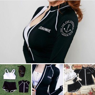 Act cool Bikini đồ bơi tay dài kín đáo 3 mảnh hàng nhập đen viền trắng Cực cute