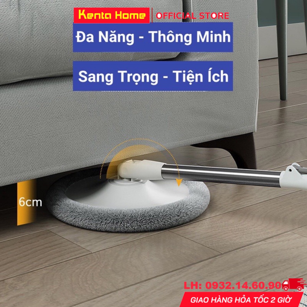 Bộ Lau Nhà Thông Minh K8 Thùng Vắt Xoay Tròn Nhựa PP, Cán Inox Dài 134cm Miếng Lau 25cm Microfiber Lấy Sạch Bụi Bẩn