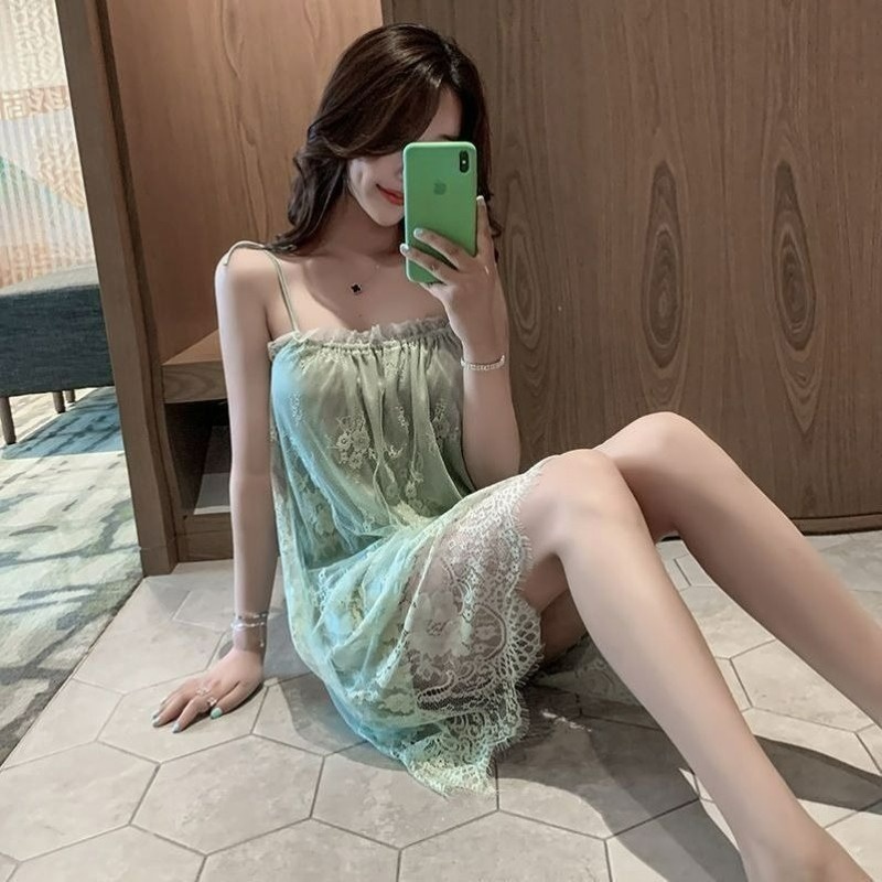 Đồ ngủ Vải Lụa Lạnh Phối Lưới Cỡ Lớn Thời Trang Mùa Hè Quyến Rũ Cho Nữ