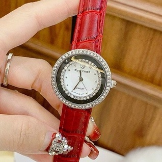 Đồng hồ nữ ROYAL CROW dây da mặt đính đá thời thượng hot trend thời trang giới trẻ.