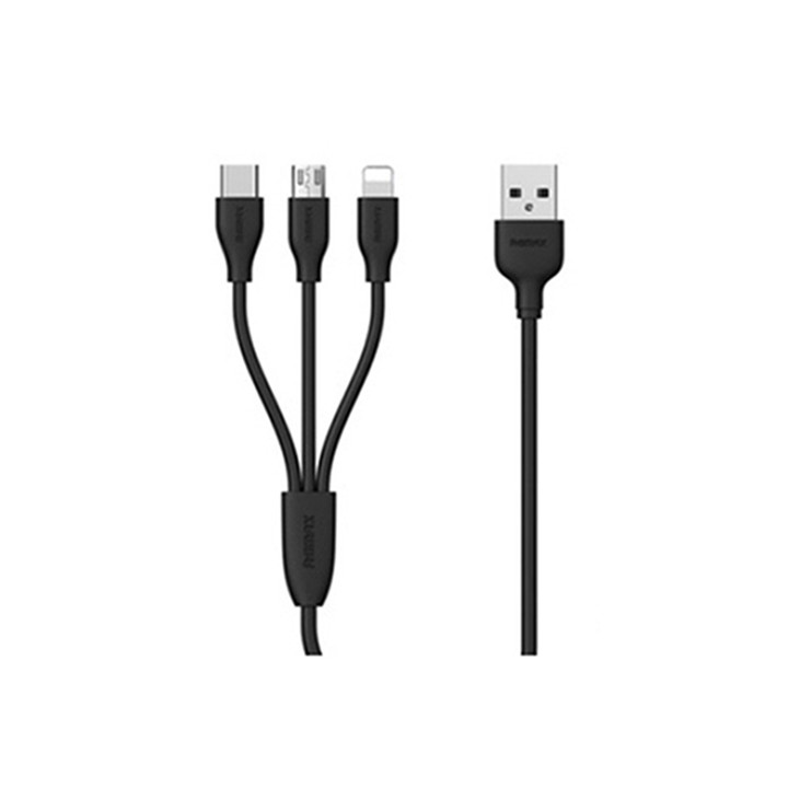 Cáp sạc nhanh Remax SUDA 3 in 1 RC-109TH cổng MicroUSB, Lightning, Type C (Đen, Trắng)