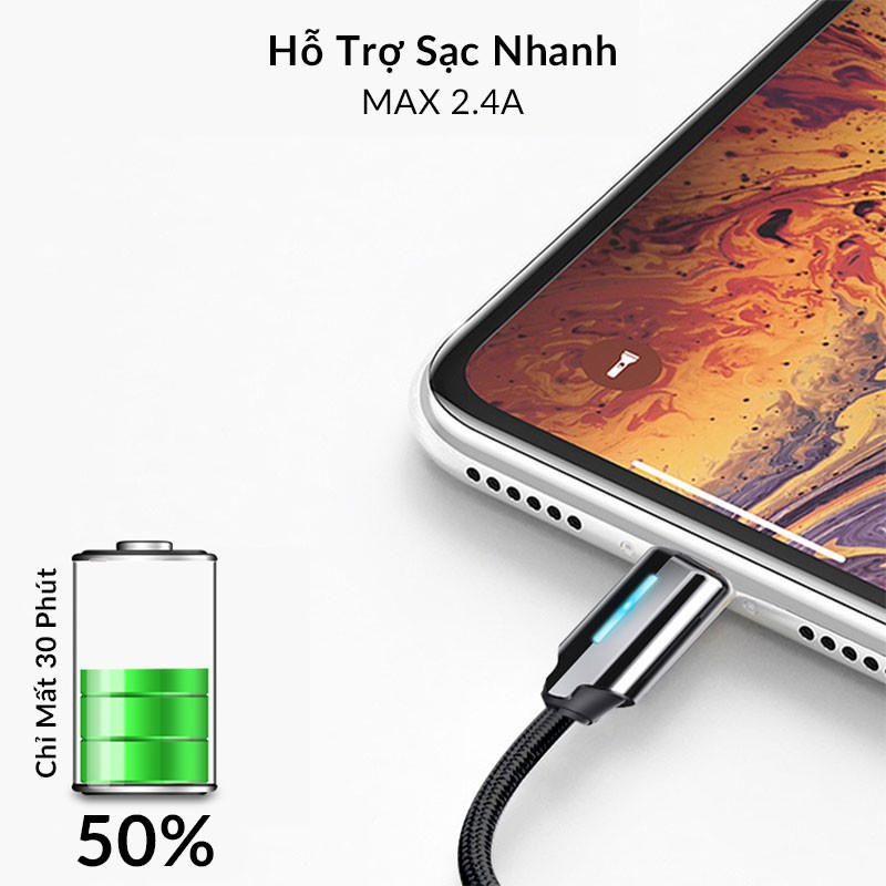 Dây Sạc Iphone Chính Hãng REMAX Rc 123I Tích Hợp Đèn Led Sạc Nhanh 2.4A Độ Dài 1m Chống Đứt Gãy Njoyshop