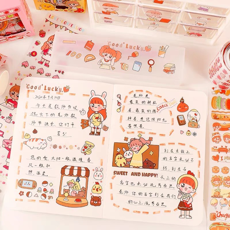 |8 mẫu| SET 02 cuộn WASHI TAPE BẢN TO TRANG TRÍ SỔ TAY PLANNER BULLET JOURNAL BÉ GÁI PET BĂNG KEO