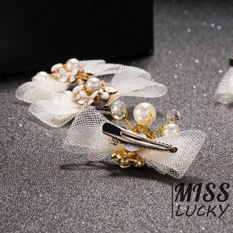 Set 4 kẹp tóc đính đá và ngọc trai giả thanh lịch cho cô dâu