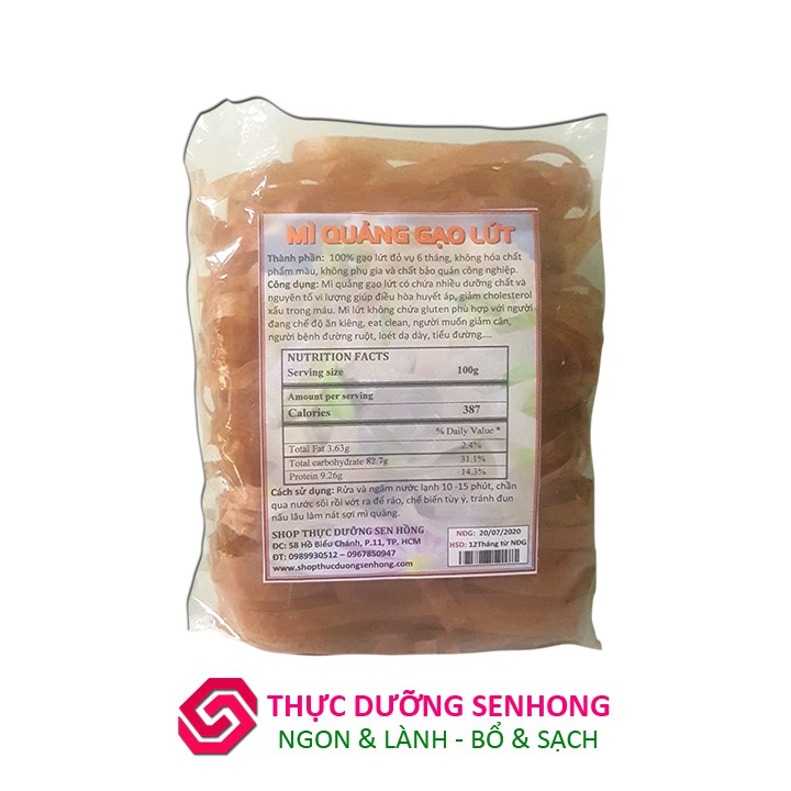 Mì Quảng Gạo Lứt (Sợi 10mm - 1Kg) Thực dưỡng Sen Hồng
