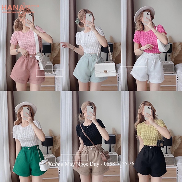 Quần đùi nữ mặc nhà cạp chun lưng cao bèo đính đai vải thun xốp mềm mát dáng quần short nữ ống rộng vừa mặc đi biển chơi