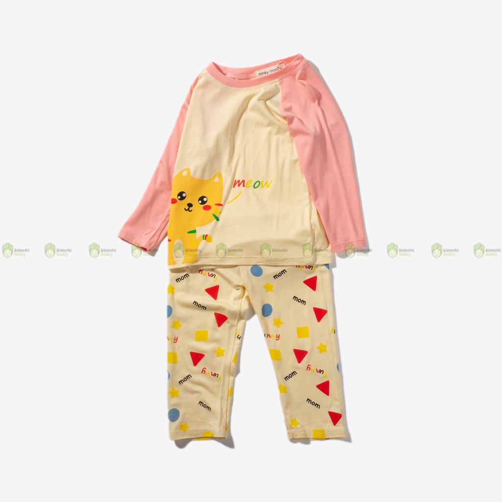 Bộ Dài Tay Cho Bé Trai, Bé Gái Vải Thun Lạnh Minky Mom Hoạ Tiết Hươu Vàng Giáp Lăng, Đồ Bộ Mặc Nhà Cho Bé MKMTD2230