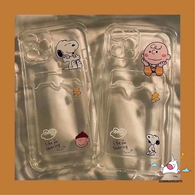 Ốp điện thoại TPU trong in Snoopy có ngăn thẻ thích hợp cho IPHONE 11 X XR XS MAX 7 8 PLUS 6 6S PLUS 11 12 13 PRO MAX