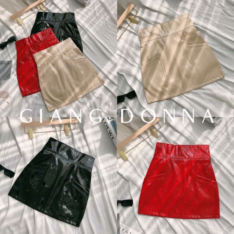 Chân váy da bóng trơn cạp cao hàng QCL1